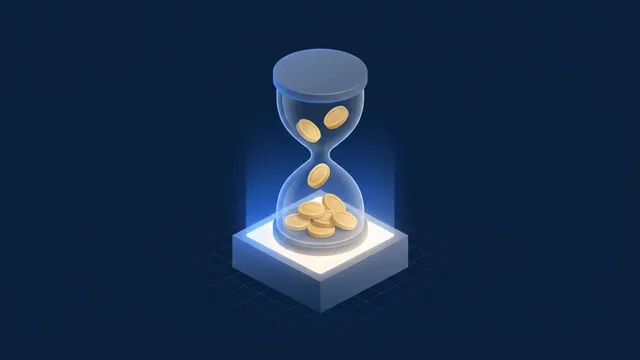 An hourglass with coins inside
