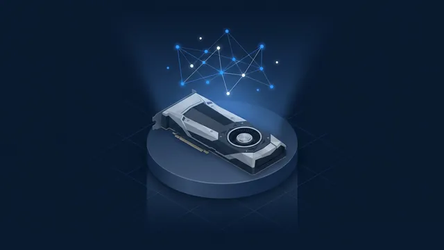 A GPU card with a small brain-like network above it