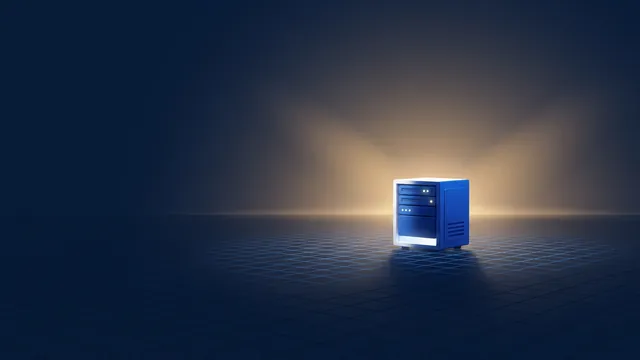 A single glowing server on a grid at dawn