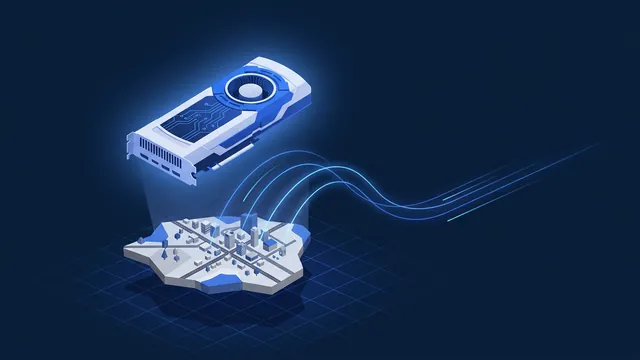 A GPU card above a map of South-East Asia