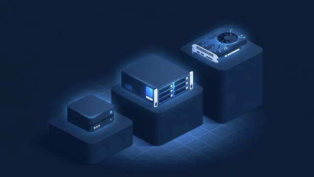 Three server shapes of increasing size on pedestals