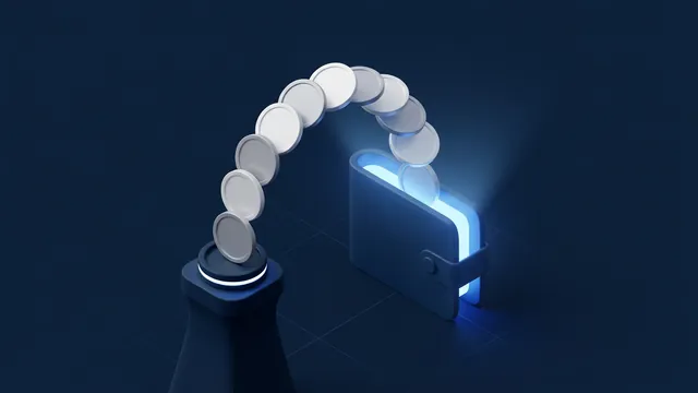 Coins flowing into a glowing wallet