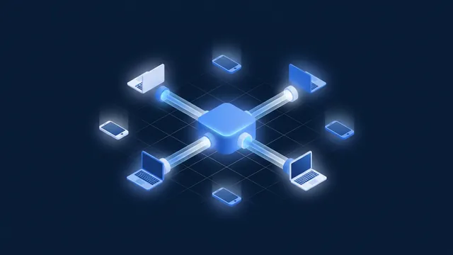 A hub with tunnels of light connecting small devices